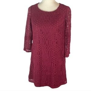 J. Crew Crochet Overlay Midi Dress Maroon Long Sleeve Women’s Size 0